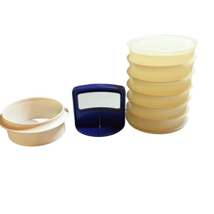 Vintage Cream and Blue Hamburger Press with Storage Set